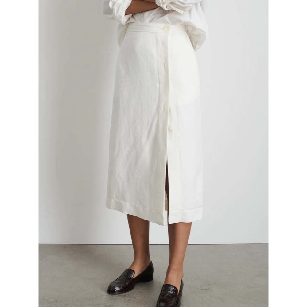 Alex Mill Agnes Skirt in Ecru Twill Midi Button Side Slit Pockets Cotton Linen